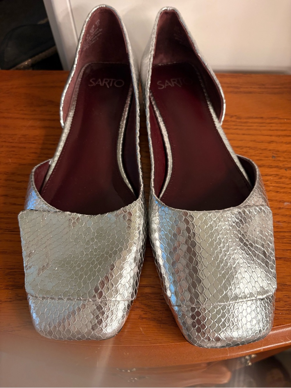 Franco Sarto Silver Metallic Snake-Texture D'Orsay Flats